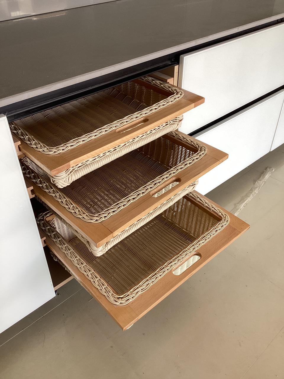 Jadespace Modular Kitchen PVC Wicker Basket – 600x500x200mm, Brown, Rectangular Pull-Out Storage with Soft-Close Channels (200mm, 8H) - Image 10